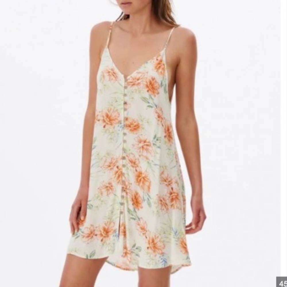 Rip Curl Floral Cream Slip Dress with Orange Blooms